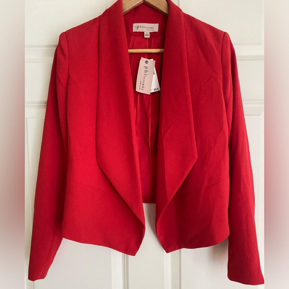 PHILOSOPHY Open Front Cropped Blazer Size 2 NWT Red